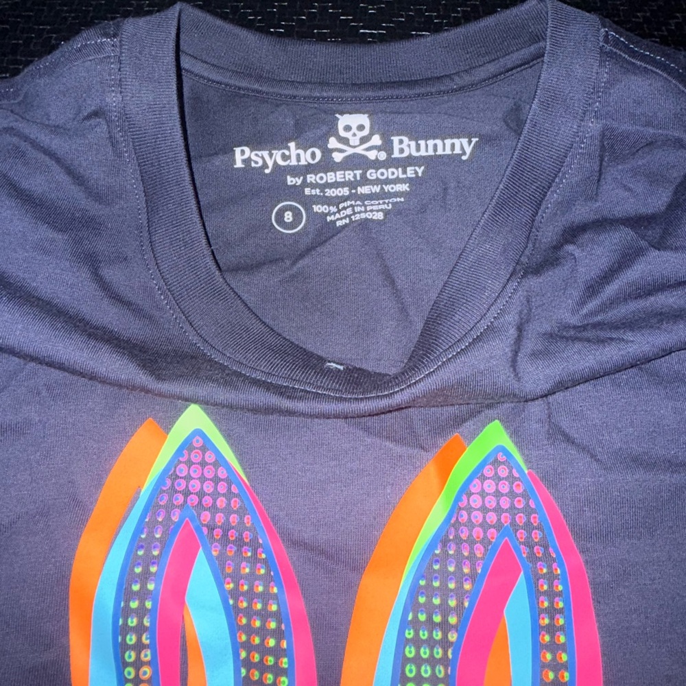 Psycho Bunny Black Tee with Multicolor Graphic